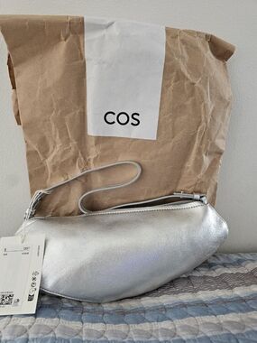 COS NWT Silver Metallic Crescent Crossbody Bag